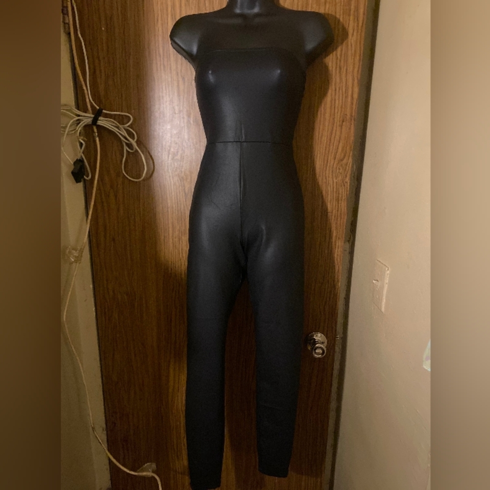 Black PU Leather Romper